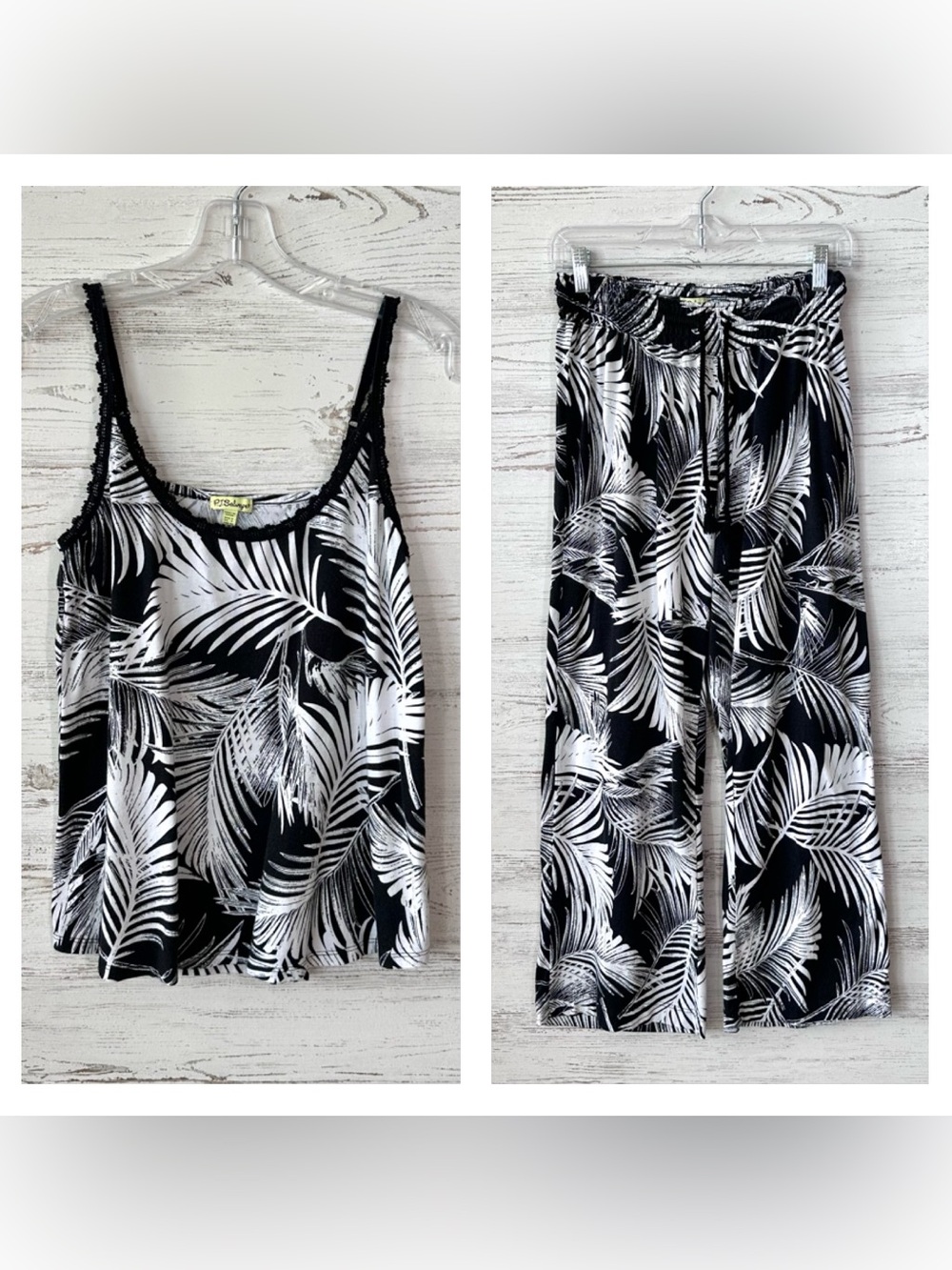 P.J. SALVAGE Leaf Print Stretch Jersey Knit Tank Top Pajama Set Small